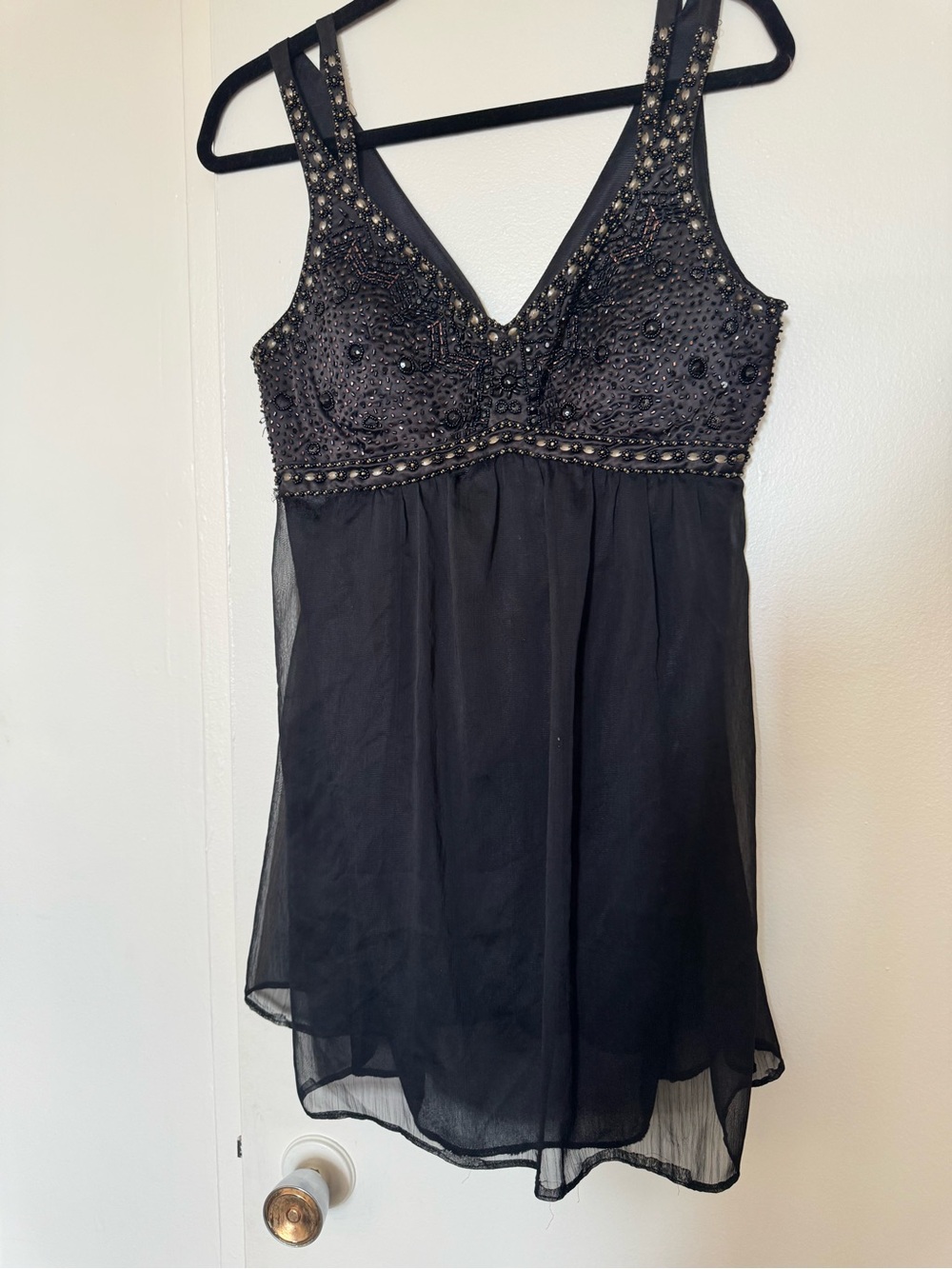 Black Beaded V-Neck Women's Dress